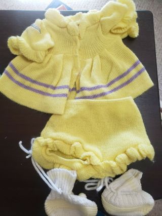 Vintage Yellow Cabbage Patch Kids Sweater Set With Booties 1980 