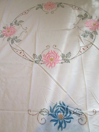 Vintage Huge 84 " By 96 " Floral Embroidered White Cotton Tablecloth