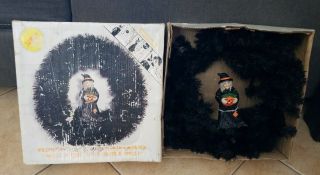 Halloween Witch Presence Activated Bewitching Wreath Box Lights Up Rare Vintage