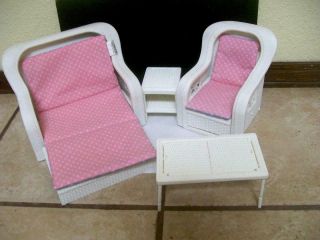 Vintage Barbie Faux White Wicker Sofa=chair=table Patio Set - Cushion,  Bonus Rocker