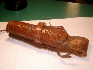 Vintage Gun Parts Old Mexican Tooled Leather Holster For Colt Saa 5 - 1/2 "