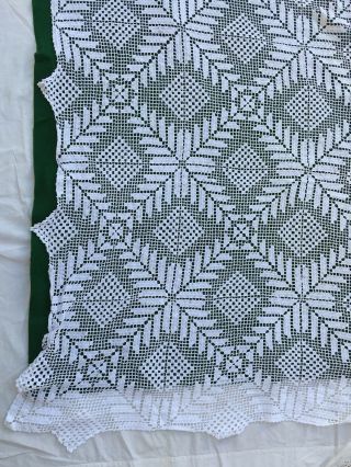 Handmade Vintage White CROCHET TABLECLOTH Coverlet Bedspread,  88”x 60”,  No Flaws 2