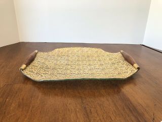 Vintage Mid Century Modern Gold On Glass And Wood Tray Georges Briard Iberia