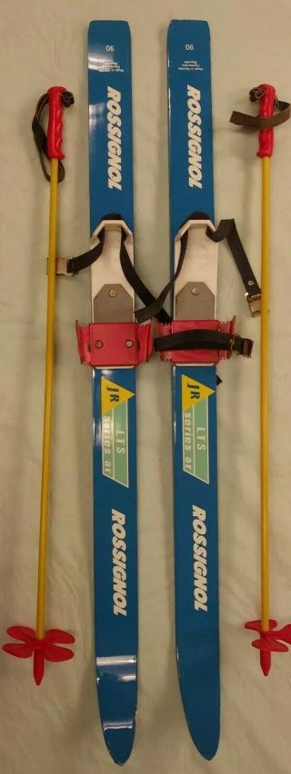 Vintage Kids Rossignol Lts Jr Cross Country Skis Series Ar Blue With Poles 90 Cm