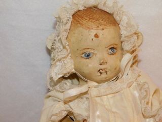Antique Composition Baby Doll 13 " Cloth Body Painted Face