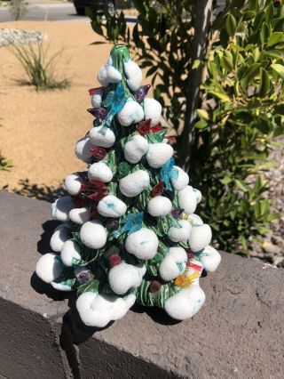 Vintage Ceramic Christmas Tree With Birds Snow