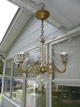 Vintage Cut Glass Hurricane Crystal Chandelier,  Hanging Ceiling Lamp,