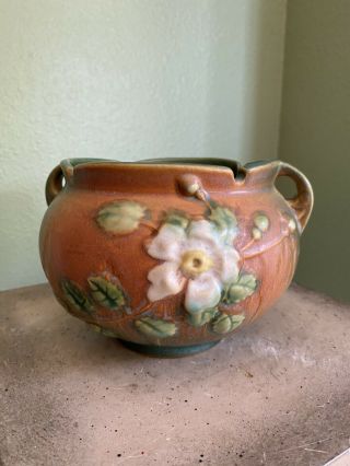 Vintage Roseville 653 - 4 White Rose Jardiniere Planter Pot