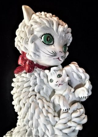 Vintage Mid - Century Italian Majolica Ceramic " Spaghetti " Cat W/ Kitten