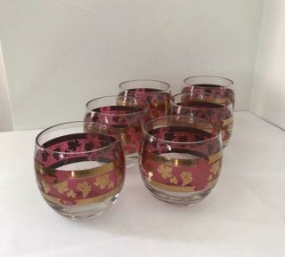 6 Vintage Mcm Cera Or Cora Glasses Roly Poly Purple Gold Grape Vines