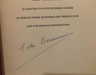 The Mandarins,  Simone de Beauvoir,  signed 1st edition 3rd printing,  1956 2