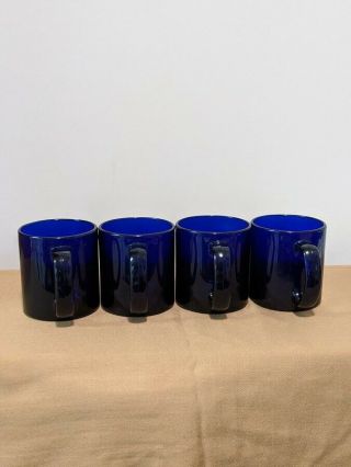Vintage Cobalt Blue Glass Set Of 4 Coffee Tea Mugs Cups Heavy 12 Oz Made In Usa