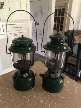 Vtg Coleman Green Double Mantle Lanterns.  Set Of Two - Both