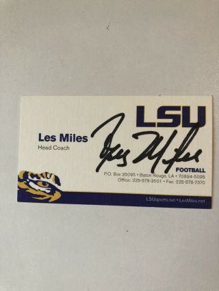 Les Miles Autograph Lsu Tigers 2007 Ncaa Championship Business Card Signed
