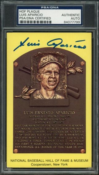 Luis Aparicio Signed Yellow Baseball Hall Of Fame Plaque Psa/dna Encapsulated