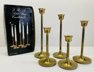 Vintage 5 Piece Set Solid Brass Candlestick Holders