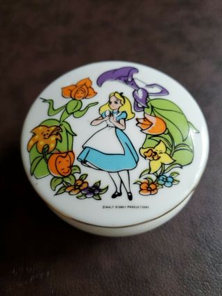 Alice In Wonderland Vintage Ceramic Jewelry Trinket Box Made In Japan Disney