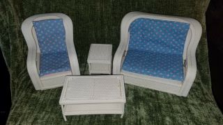 Vintage 1980s Barbie White Wicker Plastic Furniture Set With Cushions