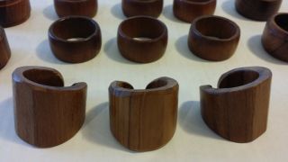 14 Vintage Mid Century Danish Modern Napkin Rings Teak Holders Wood
