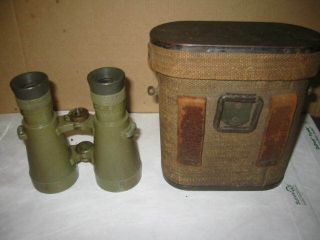 Vintage Military Field Binoculars With Case Antique Green