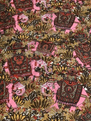 Vintage Bloomcraft Fabric Pink Elephants 110” X 56” Tapestry Boho