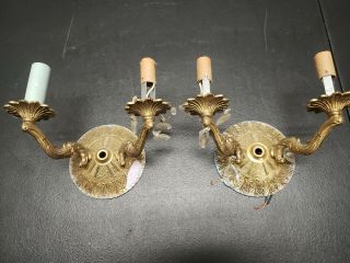 2 - Vintage Solid Brass Ornate Double Light Wall Sconce