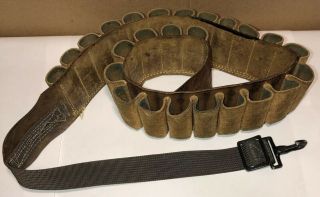 Vintage Safari Leather Shot Gun Shell Belt Adjustable Holds 25 Shells