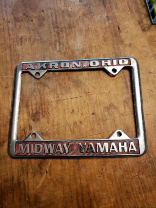 Vintage Akron Oh Midway Yamaha Chrome Red Motorcycle License Plate Frame
