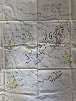 Vtg Jack And Jill Quilted Baby Blanket Coverlet,  Wall Hanging Pink Blue
