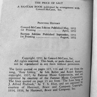 The Price of Salt Claire Morgan | Patricia Highsmith | Lesbian 1953 1st PB 2