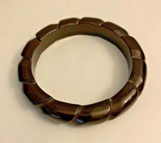 Vintage Bakelite Deeply Carved Twisted Dark Brown Bangle Bracelet