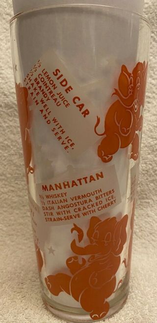 Vintage Hazel Atlas Pink Elephant Cocktail Shaker W/recipes No Lid