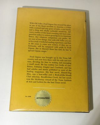 Old Yeller by Fred Gipson,  1956,  Signed by the Author 2