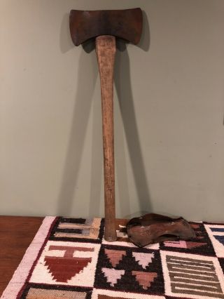 Vtg Collins Double Bit Axe With Handle And Leather Sheath