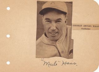 Mule Haas Vintage Circa 1932 Signed Autograph Album Page Rare Phil Athletics