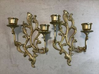 Vintage Matching Solid Heavy Brass Wall Sconces Candle Holders