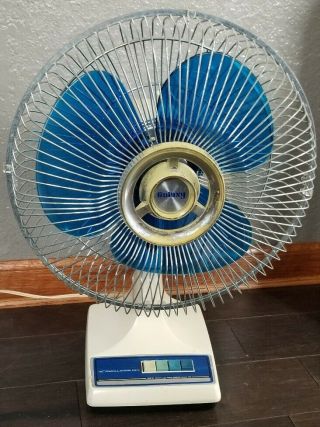 Vintage Galaxy 12 " Oscillating Fan 3 Speed Clear Blue Blades