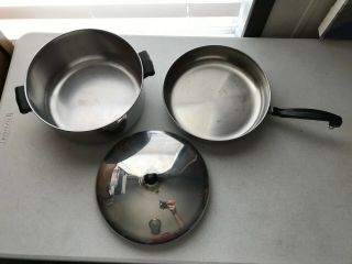 Vintage Stainless Steel Farberware 6 Quart Pot And Large Sauce Pan With Lid