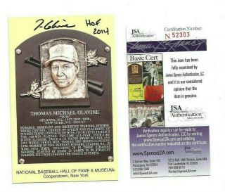 Tom Glavine Atlanta Braves Baseball Autographed Hof Plaque Postcard Jsa