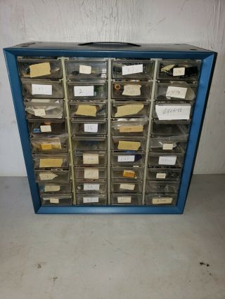 Vintage Akro Mils Metal 36 Drawer Cabinet Organizer Loaded W/capacitors Estate