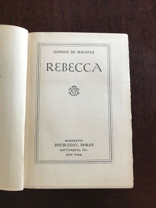 Rebecca by Daphne Du Maurier Stated First Edition 3