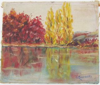Vintage Fall Autumn Landscape Pond Impressionist Oil Painting Artist C.  Chambers