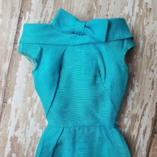 Vintage Barbie PAK Silk Sheath Turquoise Blue Dress Bow Off Shoulder Good Cond 2