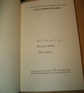 In A Lonely Place Karl Wagner Limited Edition Signed By Author And Illustrators