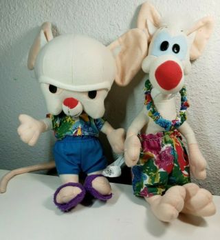 Vintage Animaniacs Pinky & The Brain Plush Dolls Hawaiian Shirt Warner Bros 1997