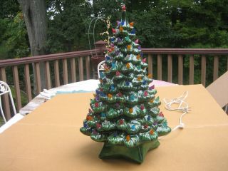 Vintage 17 " Retro Nostalgic Ceramic Green Glaze Lighted Table Top Christmas Tree