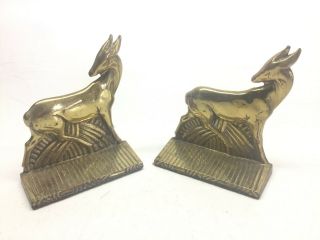 Vintage Art Deco Pair Brass Deer Bookends