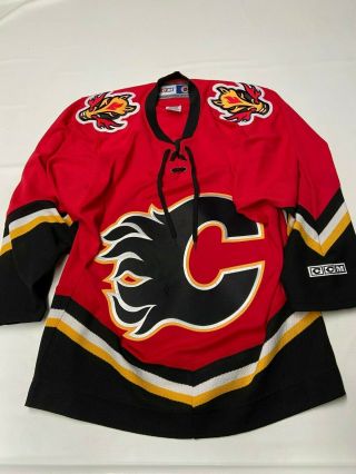 Mens Ccm Red Stitched Calgary Flames Hockey Jersey Sz S