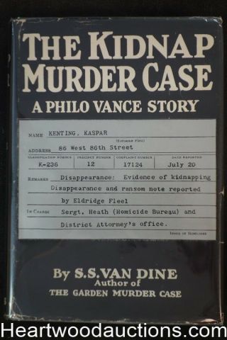 The Kidnap Murder Case By S.  S.  Van Dine 1st Edition W/dj -