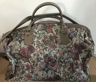 Vintage Vtg Jordache Floral Tapestry Travel Luggage Bag Approximately 20x13